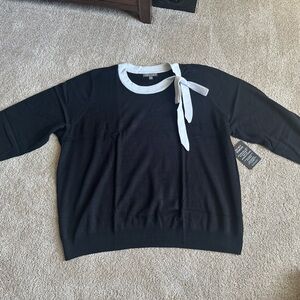 Jessica London Black Sweater with White Neck Bow
